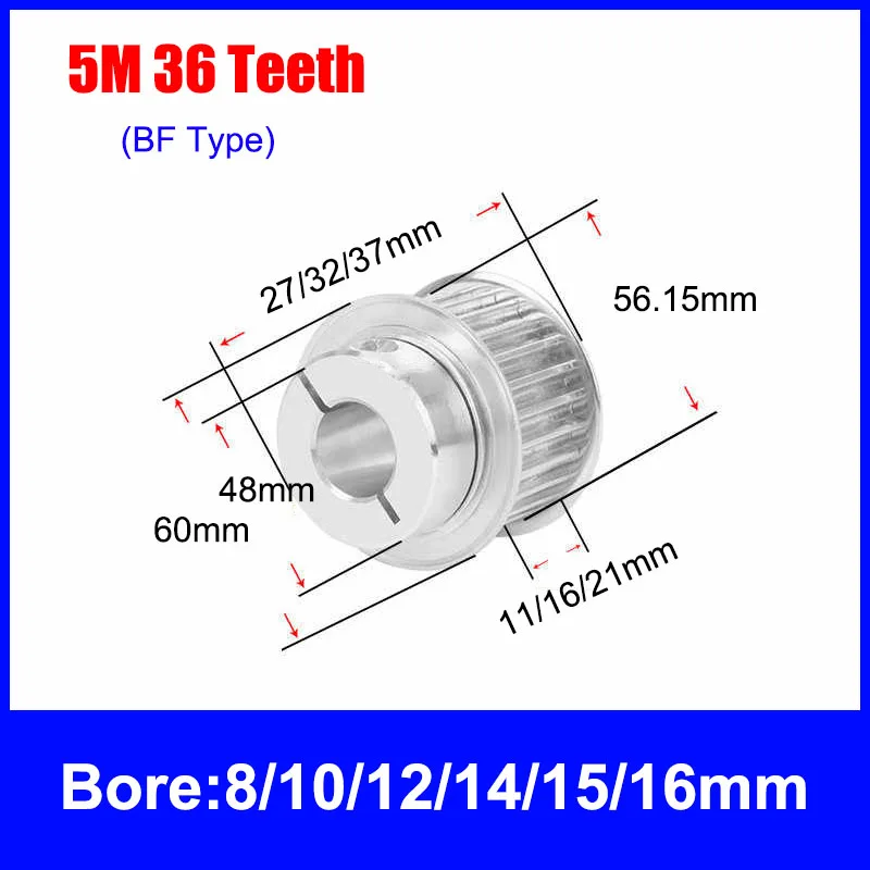 5M 36/38/40 Teeth Clamping Type Timing Pulley BF Type Synchronous Wheel Teeth Width 11/16/21mm Suitable For 5M Timing Belt