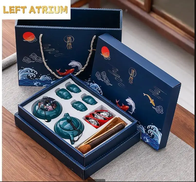 

Керамический набор для китайской чайной церемонии: один чайник, четыре чашки с контейнерами, портативный, в подарочной коробке для друзей.