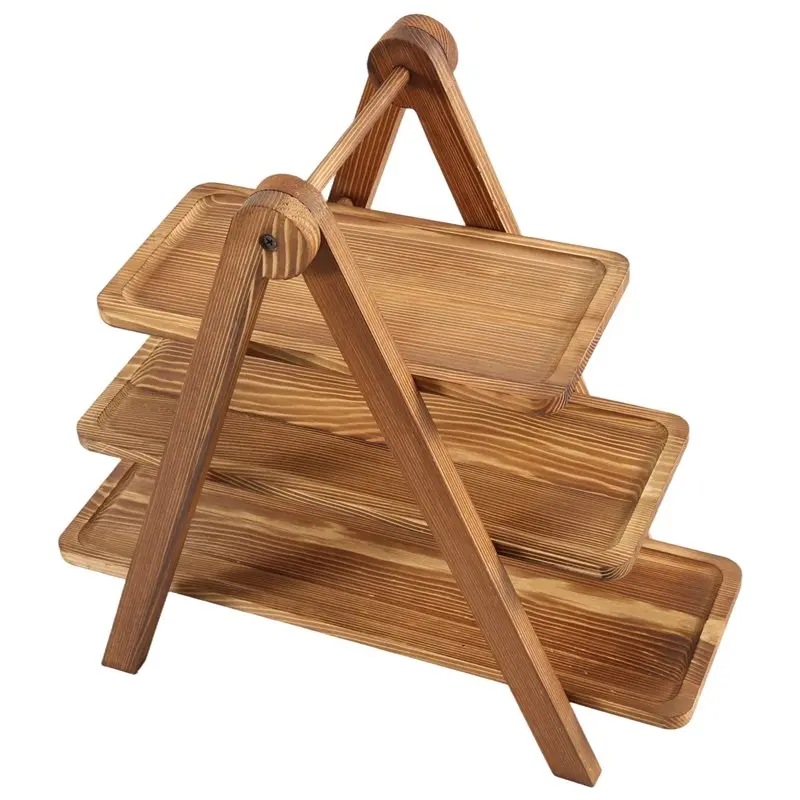 FLYY-3-stufige Servierplatten aus Holz, Cupcake-Ständer für Desserttisch-Präsentation, dreistufiger, abnehmbarer Holzständer – Detail 1
