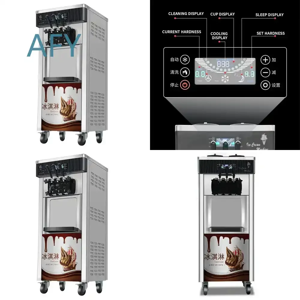 Soft Ice Cream Machine for Commercial Use Fully Automatic Stainless Steel 220V 110V Vertical Sundae Maker Refrigeration