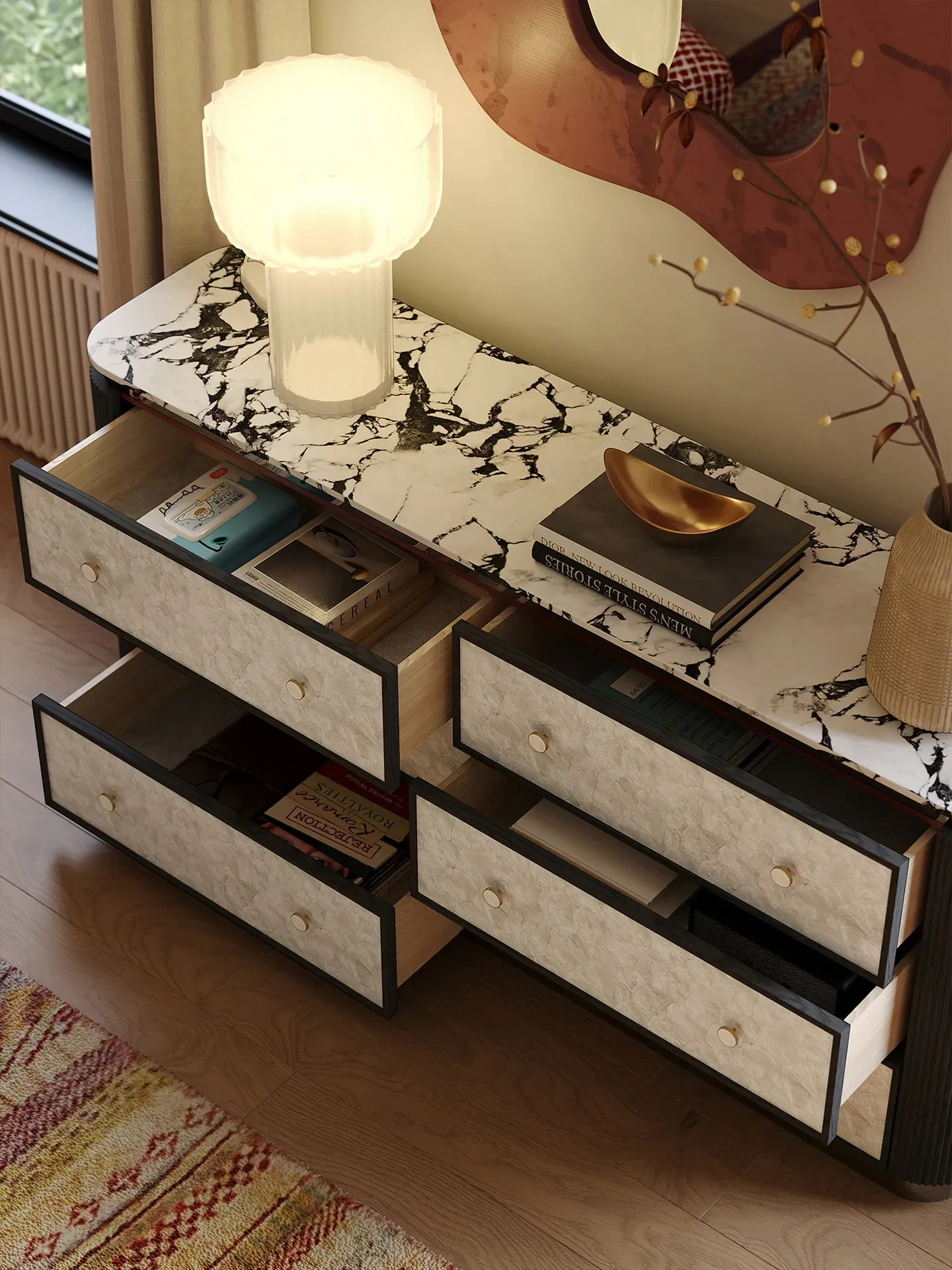 DSA six-chest cabinet light luxury high-end furniture medium antique bedroom marble storage drawer cabinet