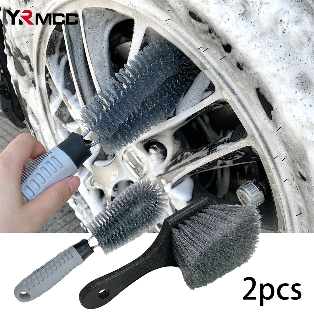 2Pc Car Tire Wheel Rim Cleaning Brush Non-Slip Handle Universal Cleaning Maintain Brushes for Motorcycle Car Cleaning Accessorie