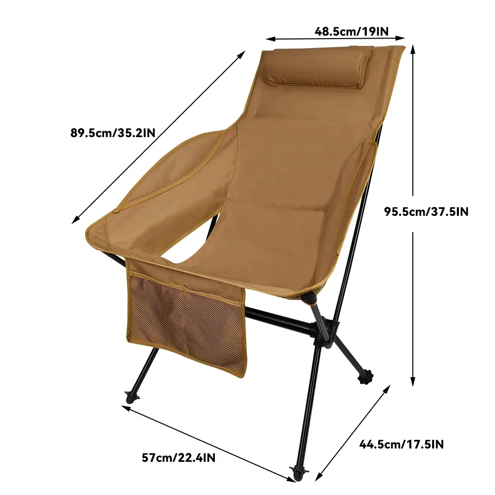 Quality Portable Folding Sports Camping Chair High Back Khaki Pillow Chair Comfortable Folding Beach Chair Outdoor