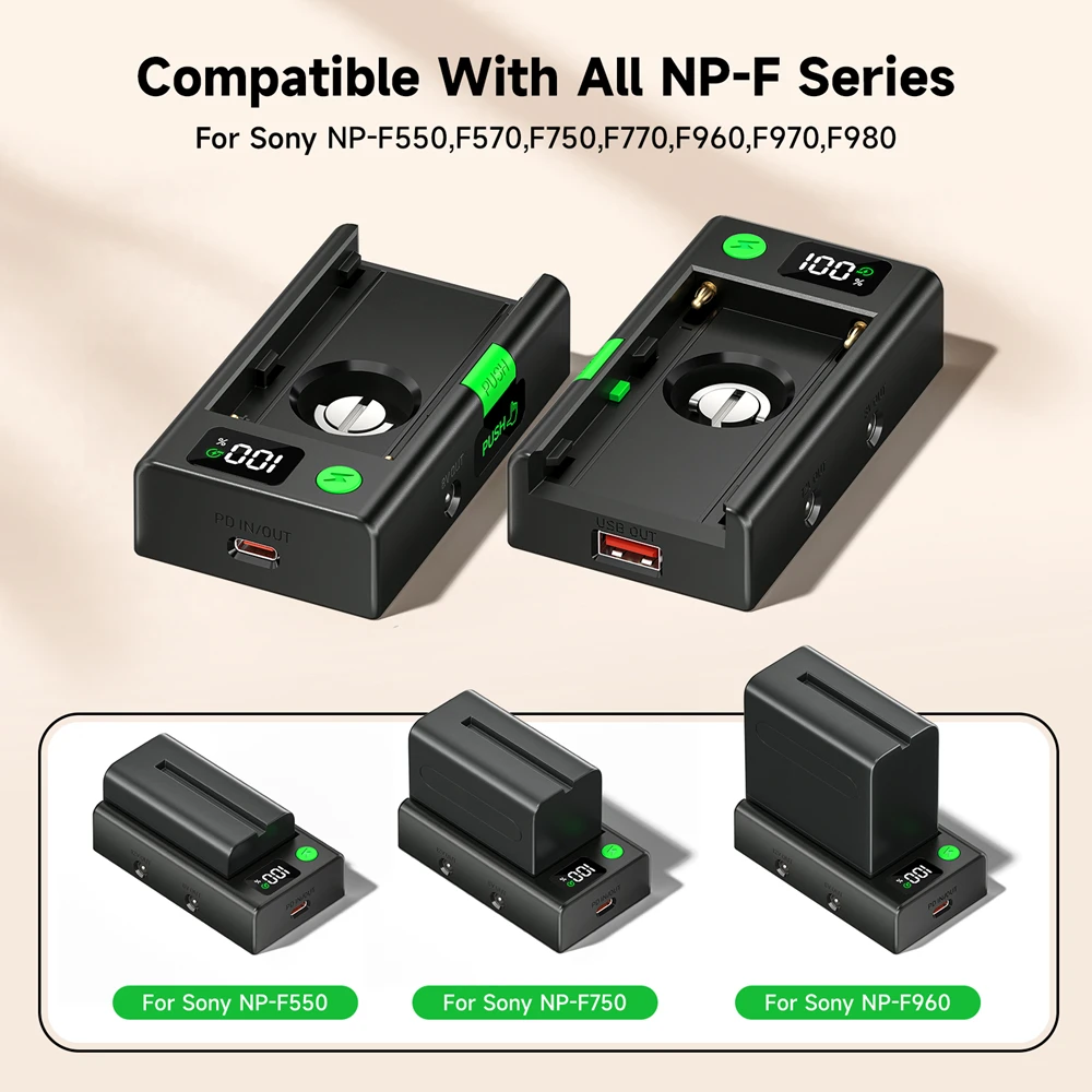 NP-F محول البطارية لوحة شاحن بطارية PD شحن سريع مع مؤشر LCD لسوني NP-F550 F570 F750 F770 F960 F970 F980