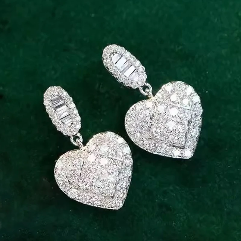 Huitan Luxury Love Heart Dangle Earrings Female Wedding Accessories Shiny Cubic Zirconia Ear Pendants Jewelry for Engagement