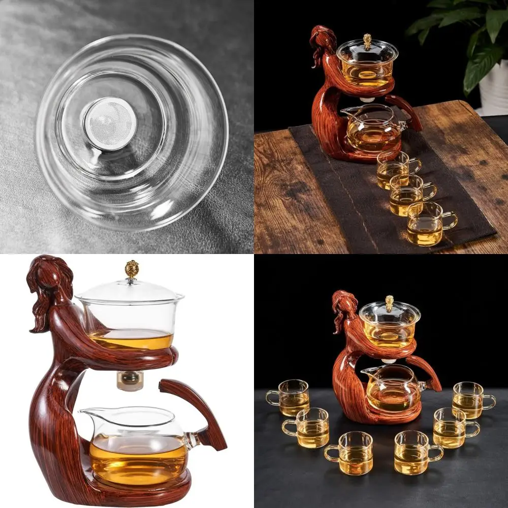 

Полуавтоматический чайный сервиз с заваркой, 6 чашек, чайник кунг-фу красного цвета