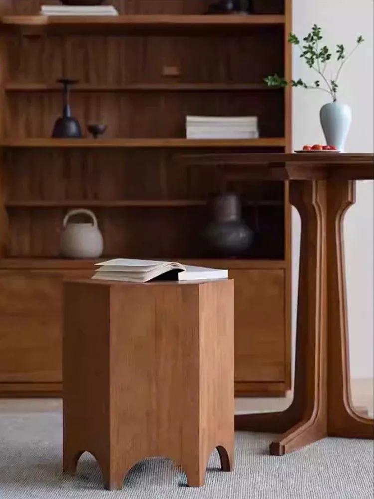 Wabi-Sabi Solid Wood Hexagonal Side Table,Creative Stump Shape Accent Table,Elm Wood Corner Coffee Table Living Room&Homestay
