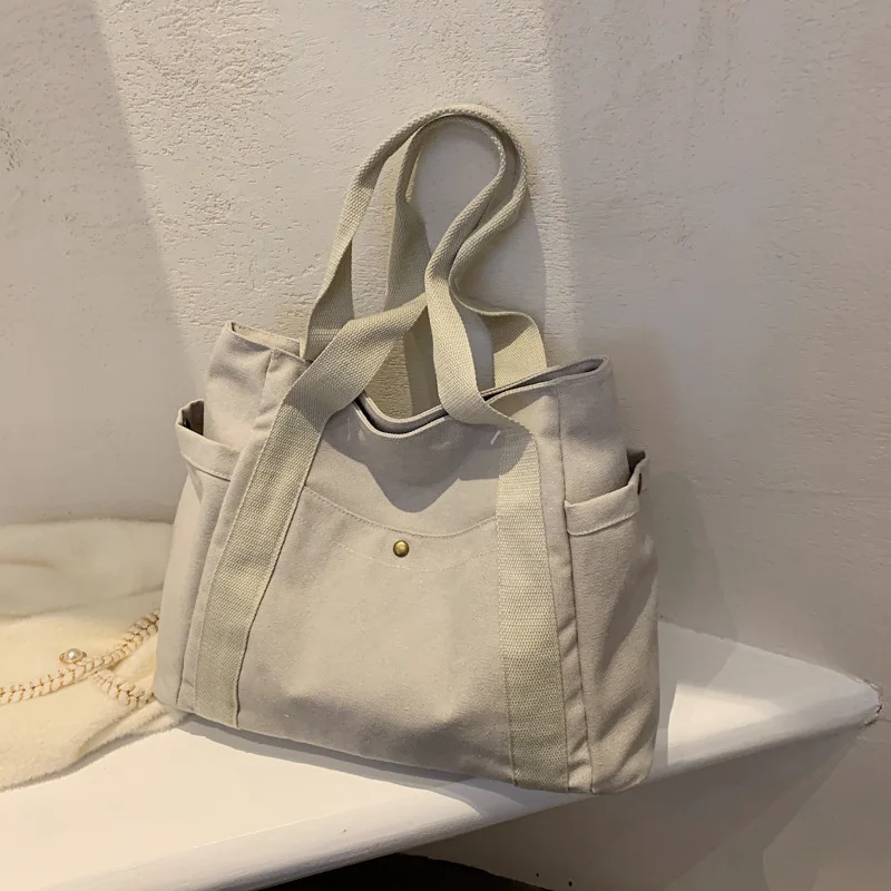 Casual canvas bag Women's large capacity ins fashion hand bill of Lading shoulder bag simple shopping bag canvas Tote bag