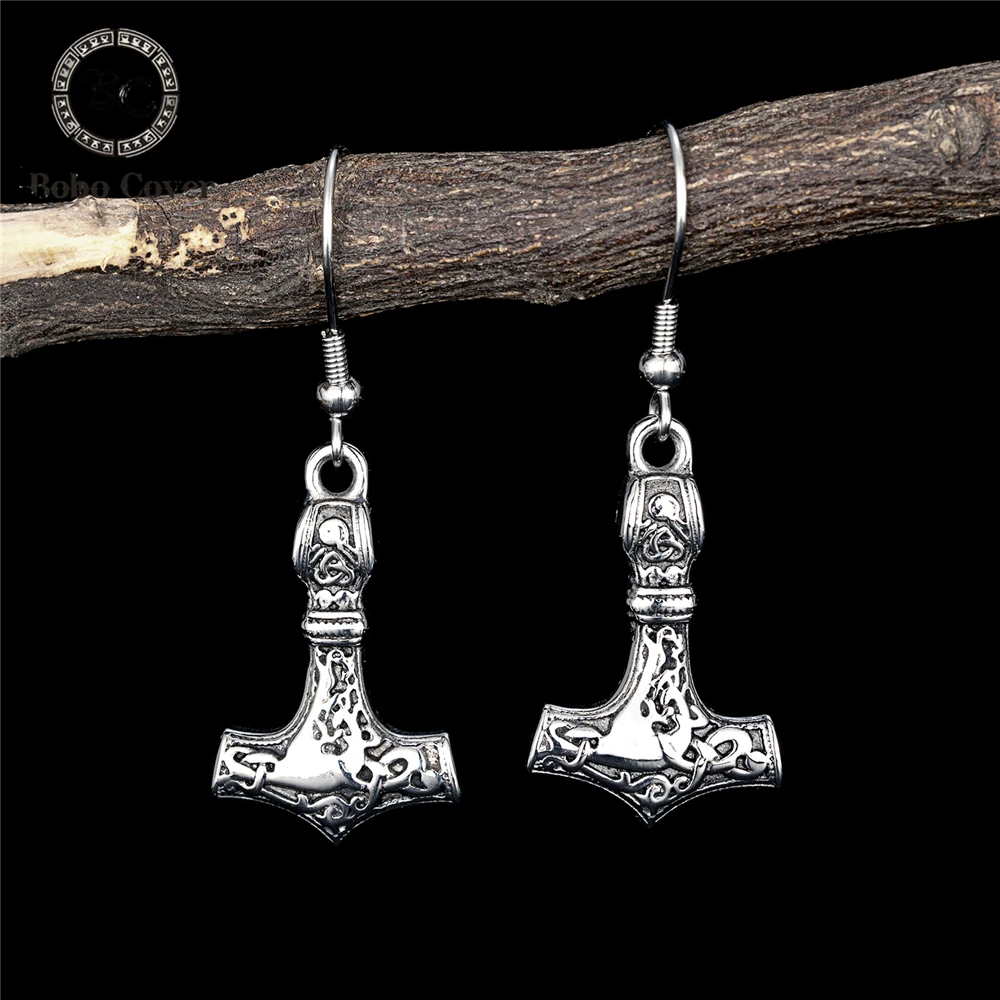 Pendientes de martillo de Thor de mitología nórdica para mujer, pendiente de gota de ancla vikingos Vintage de acero inoxidable, colgante, joyería escandinava