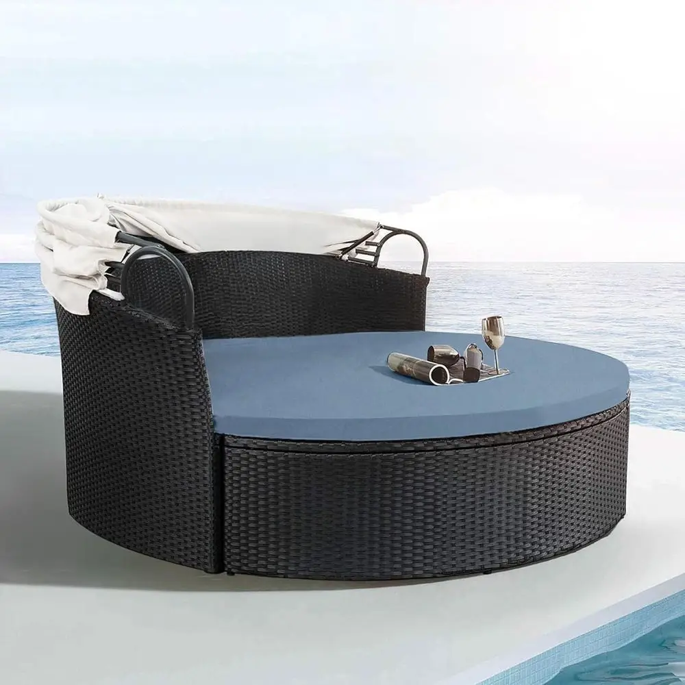 Capa de sofá redonda de 66 polegadas – Capa impermeável para pátio externo para belas de vime de vime (cinza azul)