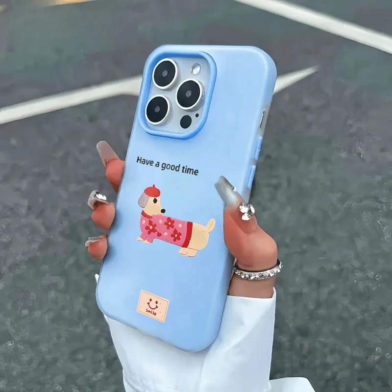 Lucky Dachshund Niedliche Hüllen für iPhone 16 Pro Max Plus, iPhone 14 13 15 17 12 11 7 XS, Bonbonfarben, Glücklicher Welpe, TPU-Schutzhülle – Detail 4