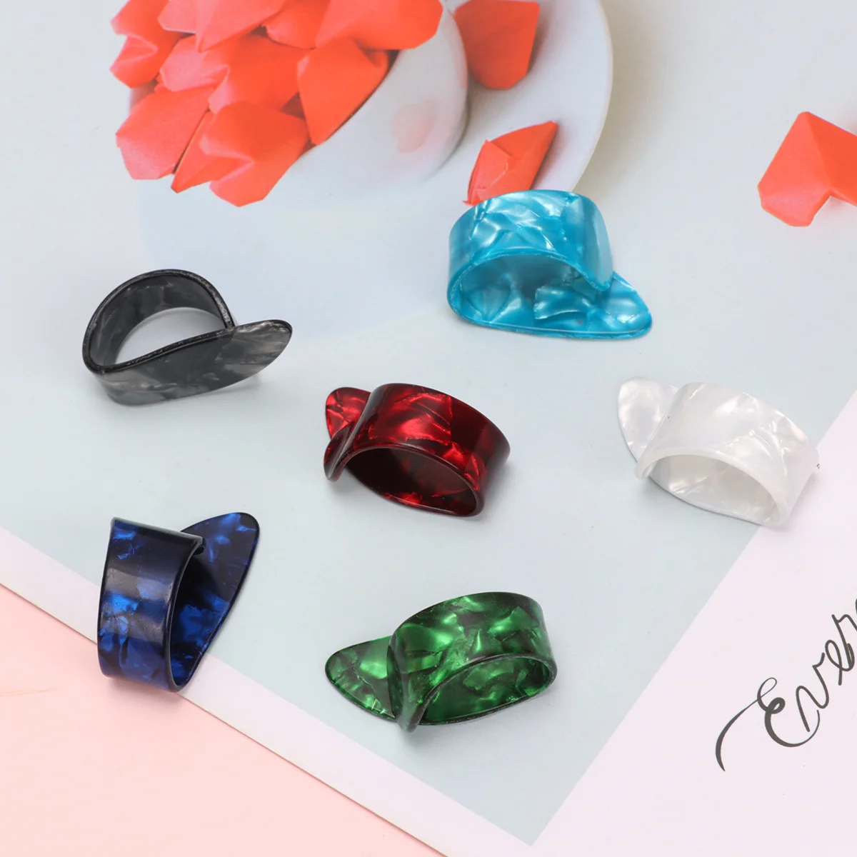 

12pcs Thumb Finger Guitar Picks Paddles Nail Plectrums Celluloid Guitar Picks for Bass Guitar (Red/White/Black/Light Blue/Dark B