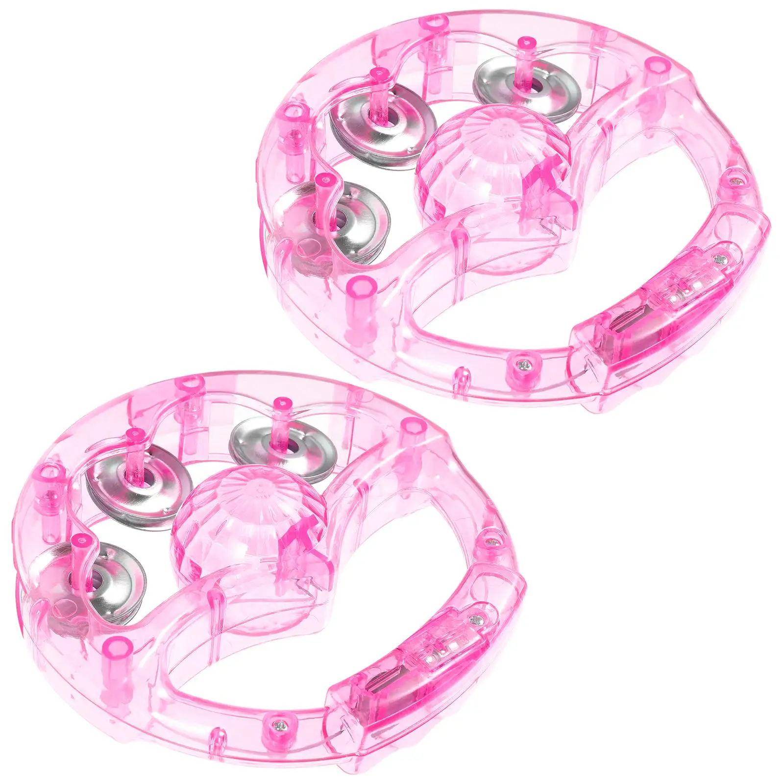 

2 Pcs Flash Rattle Handheld Tambourine Musical Instrument Performance Toys Drum Pink Tambourines Baby