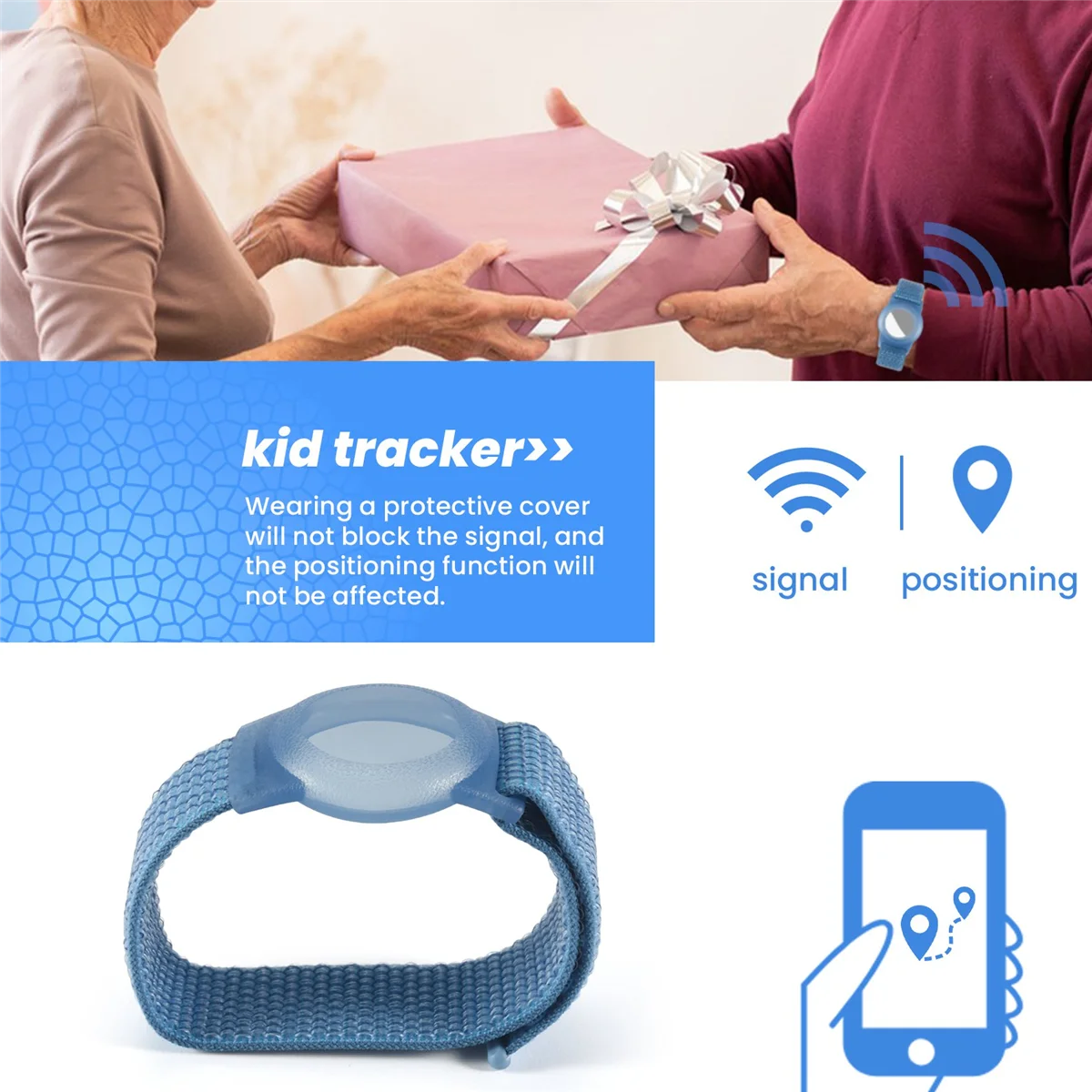 Kid Pulseira Compatível com Apple AirTag, GPS Tracker, Capa protetora para Air Tag, Suporte com pulseira de nylon, F