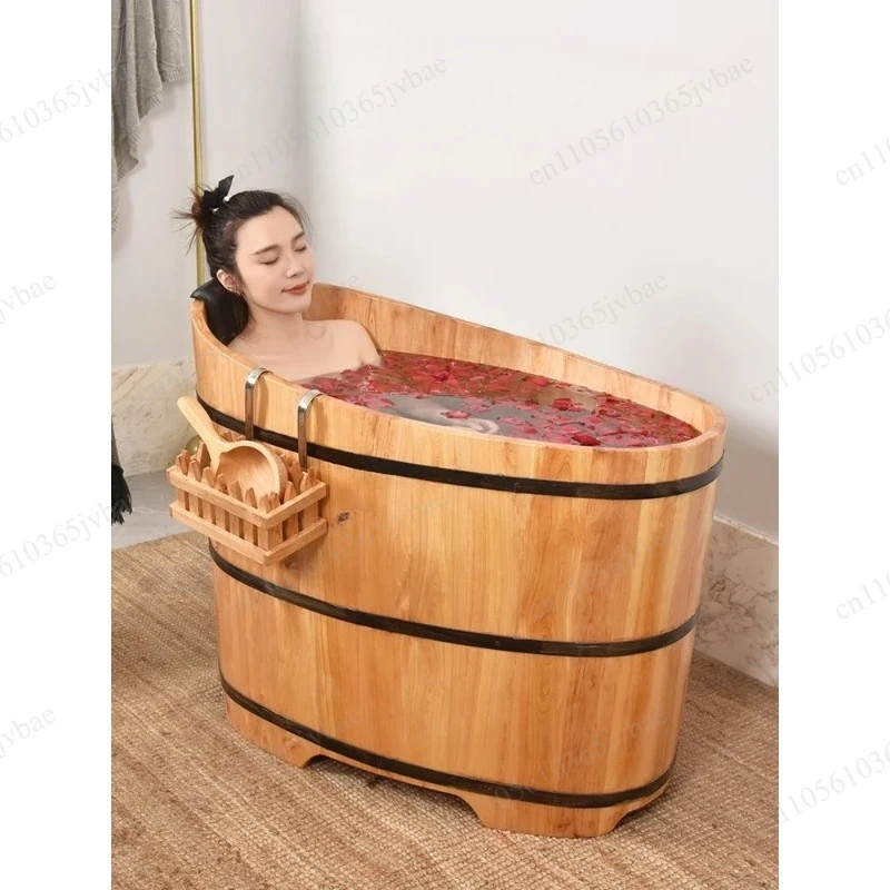Solid Wood Thermal Insulation Bath Bucket, Which Can Be Steamed and Soaked in Household Whole Body Sweating Bath Utensils