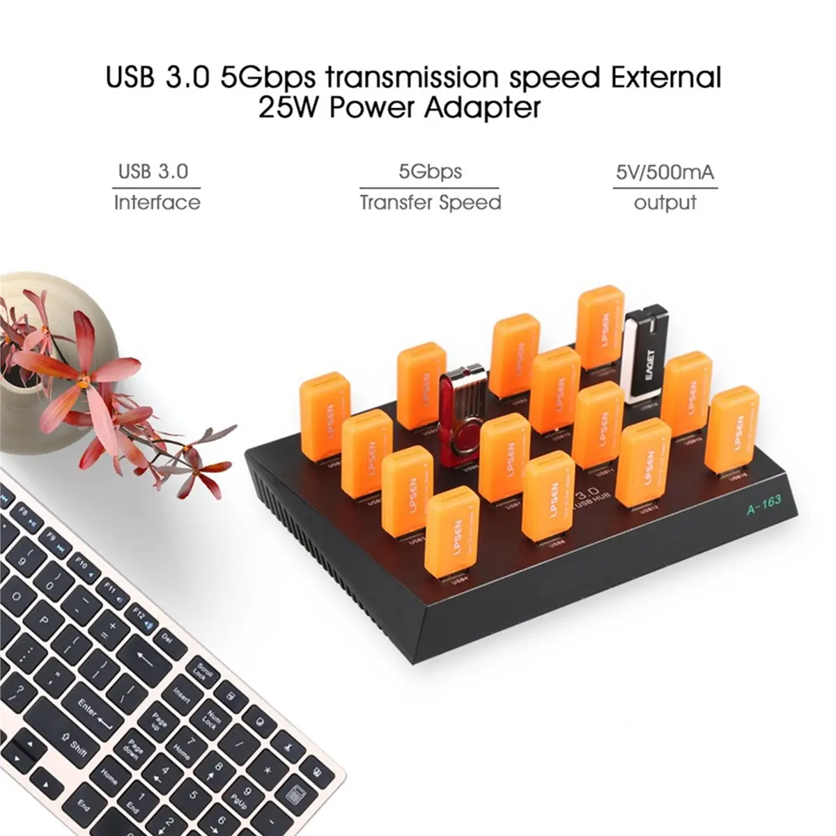 Active Phase A-163 25W Powered Super Data Speed 5Gbps 16 Ports USB3.0 Duplicator Hub USB Flash Driver Copier EU PLUG