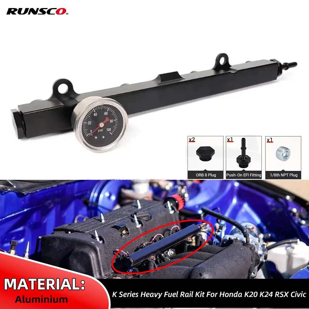 K Series Heavy Fuel Rail Kit High Flow Injection Fuel Rail For Honda K20 K24 RSX Civic Si/Integra EP3 With Oil Gauge Aluminium