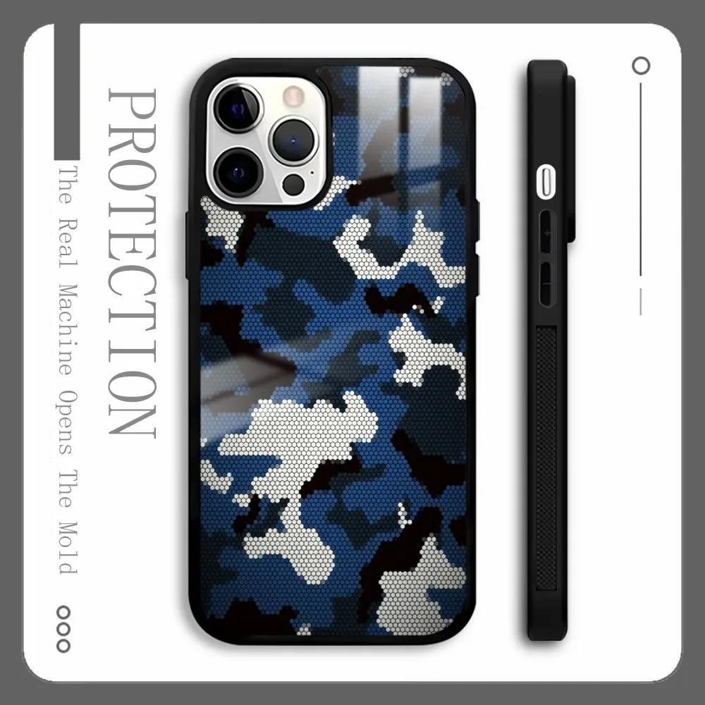 Camouflage Carbon Fiber Pattern Phone Case For IPhone 16 15 14 13 Pro Max Plus Mini Magsafe Mirror Wireless Magnetic Cover