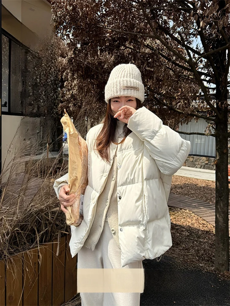 

plus Size Women's down Jaet White Du Feather Korean Sle Straight Cut Warm Thiened Coat for Plump Sister Winter Faion