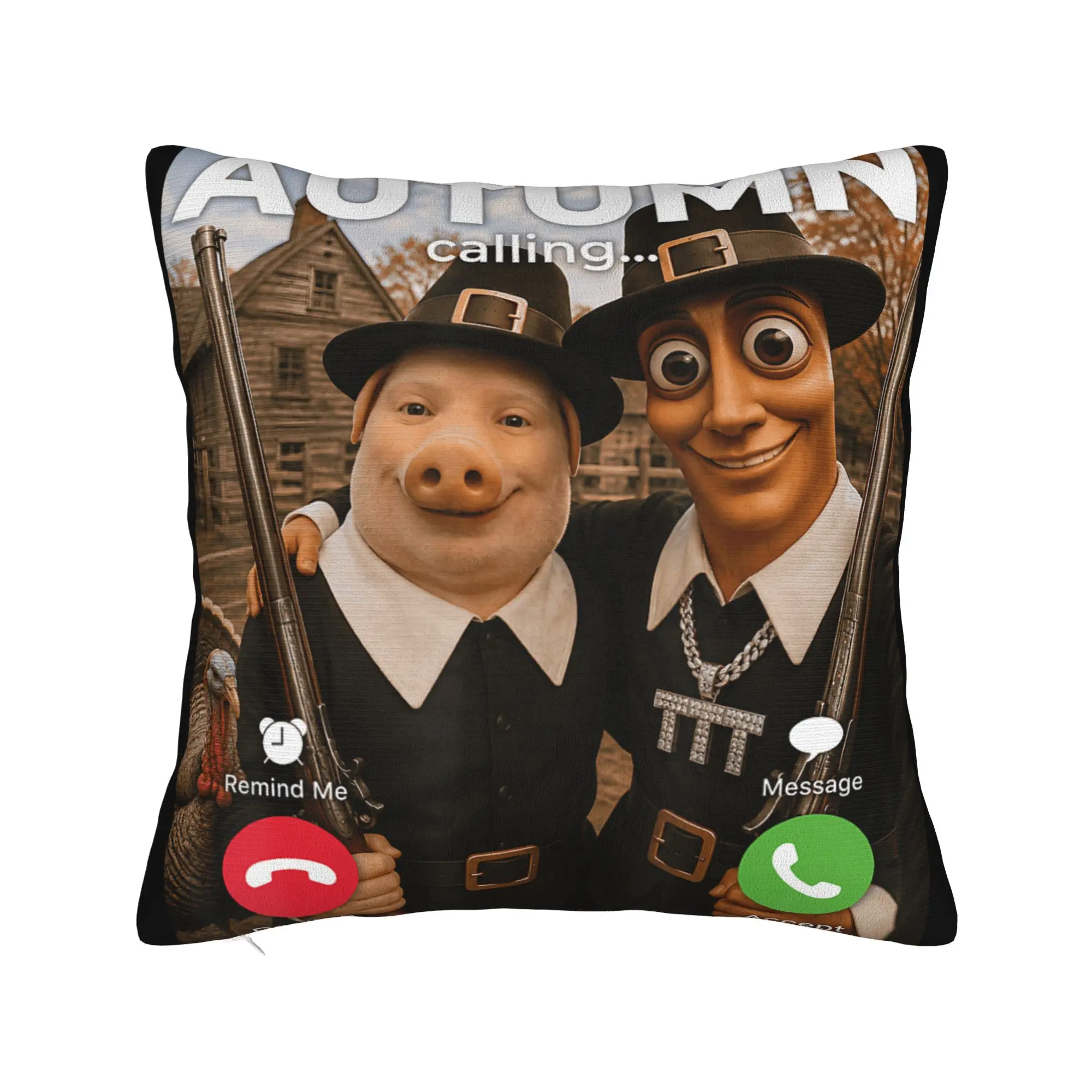 Tung Sahur John Pork Brainrot Duo Turkey Hunting Adventure Pillow Case Pillow Cover Novelty Cushion Cover For Living Room Sofa