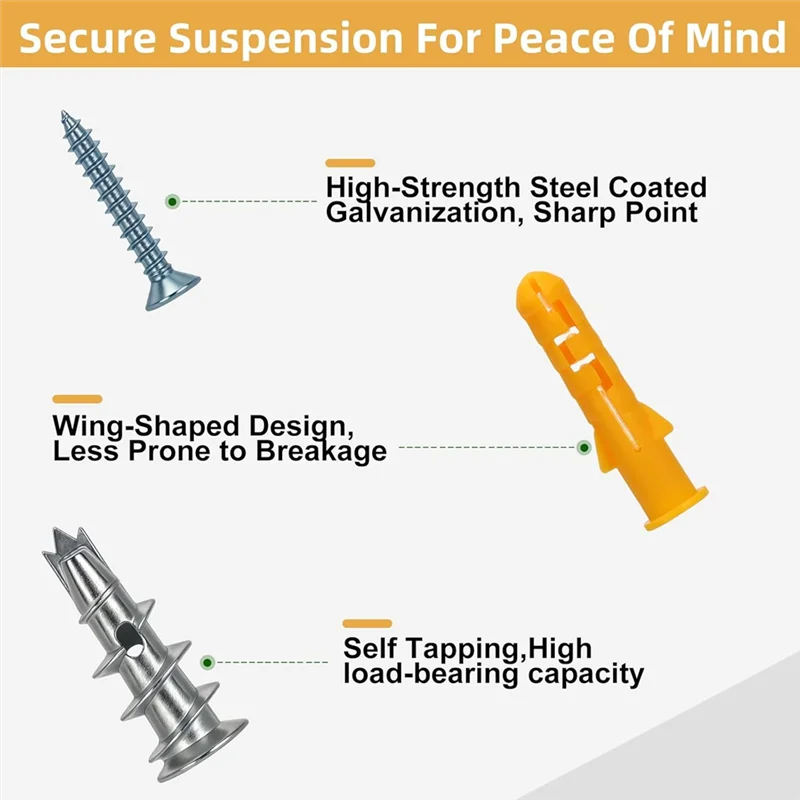 【Favorit Orang】 Set Kombo Jangkar dan Sekrup Drywall Jangkar Drywall Seng, 5 Ukuran Pendek dan Panjang untuk Menggantung Gambar, Tirai Ro