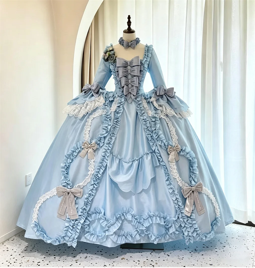 18th Century Rococo Blue Robe A La Francaise Dress Marie Antoinette Queen Charlotte Costume French Court Ball Evening Gown