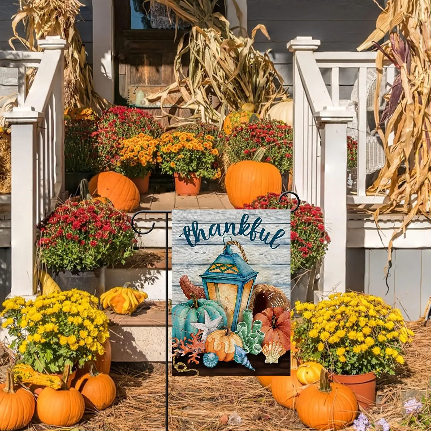 Artofy Thankful Nautical Pumpkin Lantern Home Decorative Garden Flag, Thanksgiving Yard Lawn Fall Coastal Outside Decor, Aut GGX
