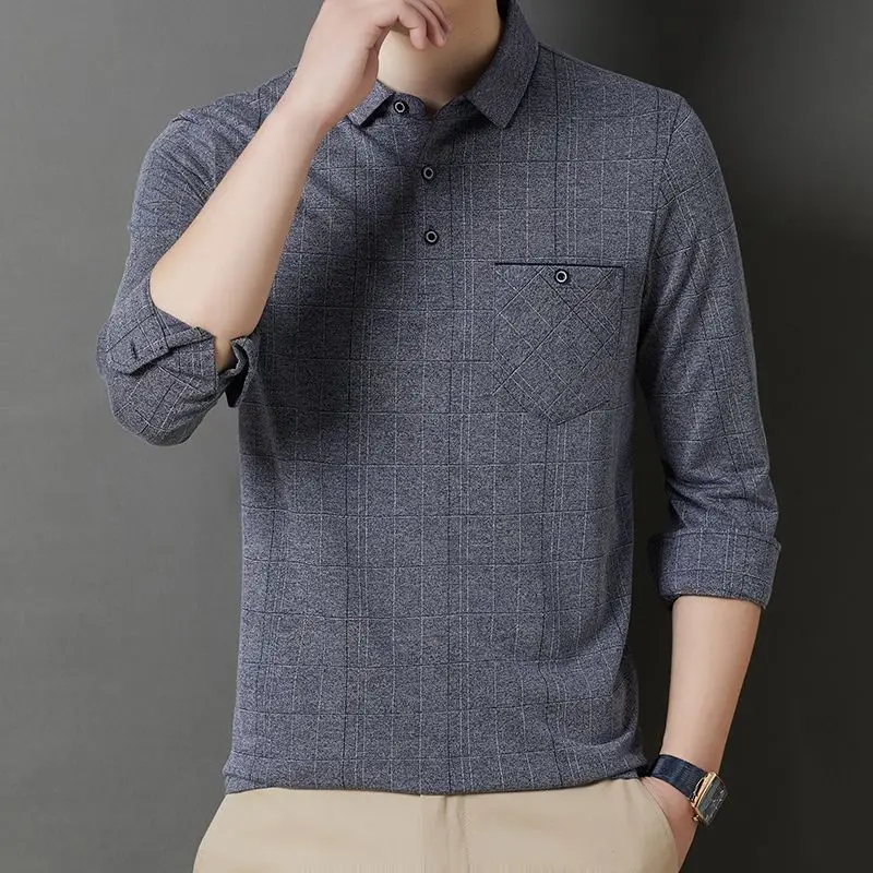 

Новое поступление, мужская модная рубашка-поло из 100% хлопка с длинными рукавами, весенне-осенний повседневный топ с лацканами премиум-качества ​