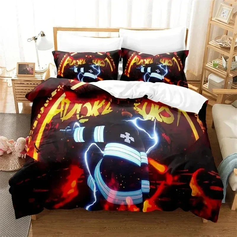 

3D Printed Anime Fire Force Comfortable Duvet Quilt Cover Pillowcase Bedding Set Children Bedroom Decoration Home Textile