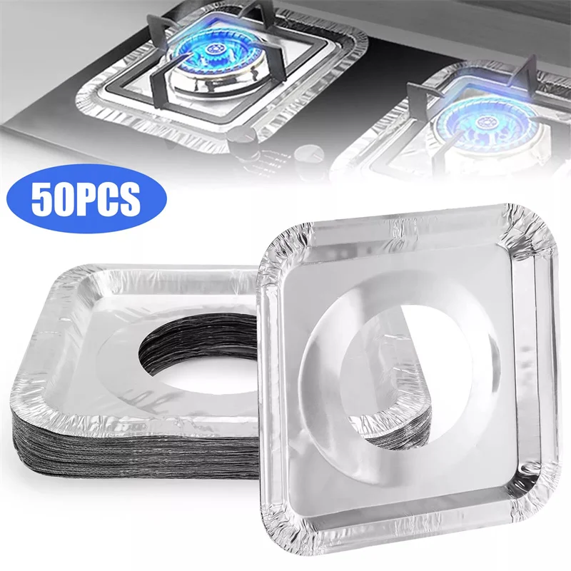 50Pcs/set Disposable Gas Stove Burner Covers Aluminum Foil 9