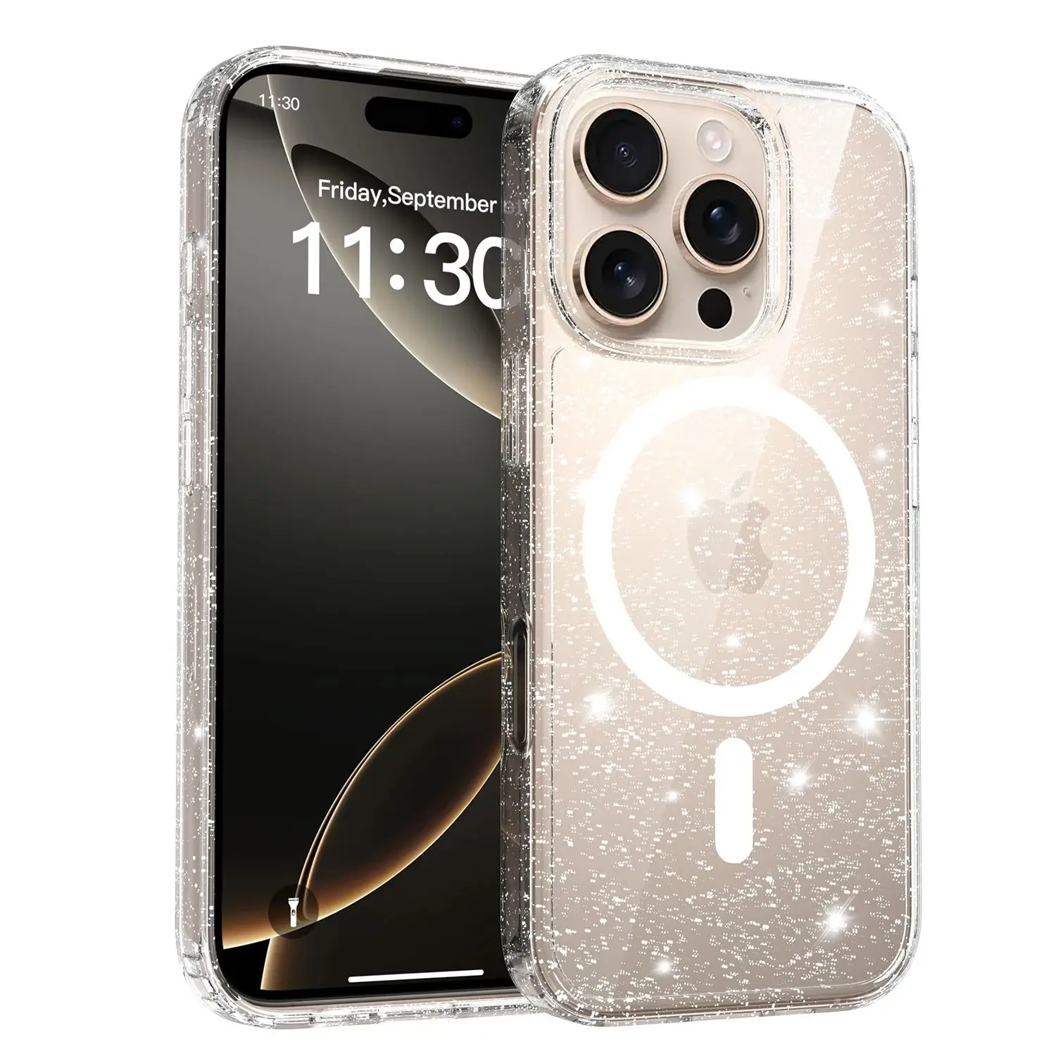 Niedliche, transparente Glitzer-Bling-Hülle für MagSafe iPhone 17E 16E 17 Air 16 Pro Max 15 Plus 14 13 MagSafe Handyhülle für Frauen und Mädchen