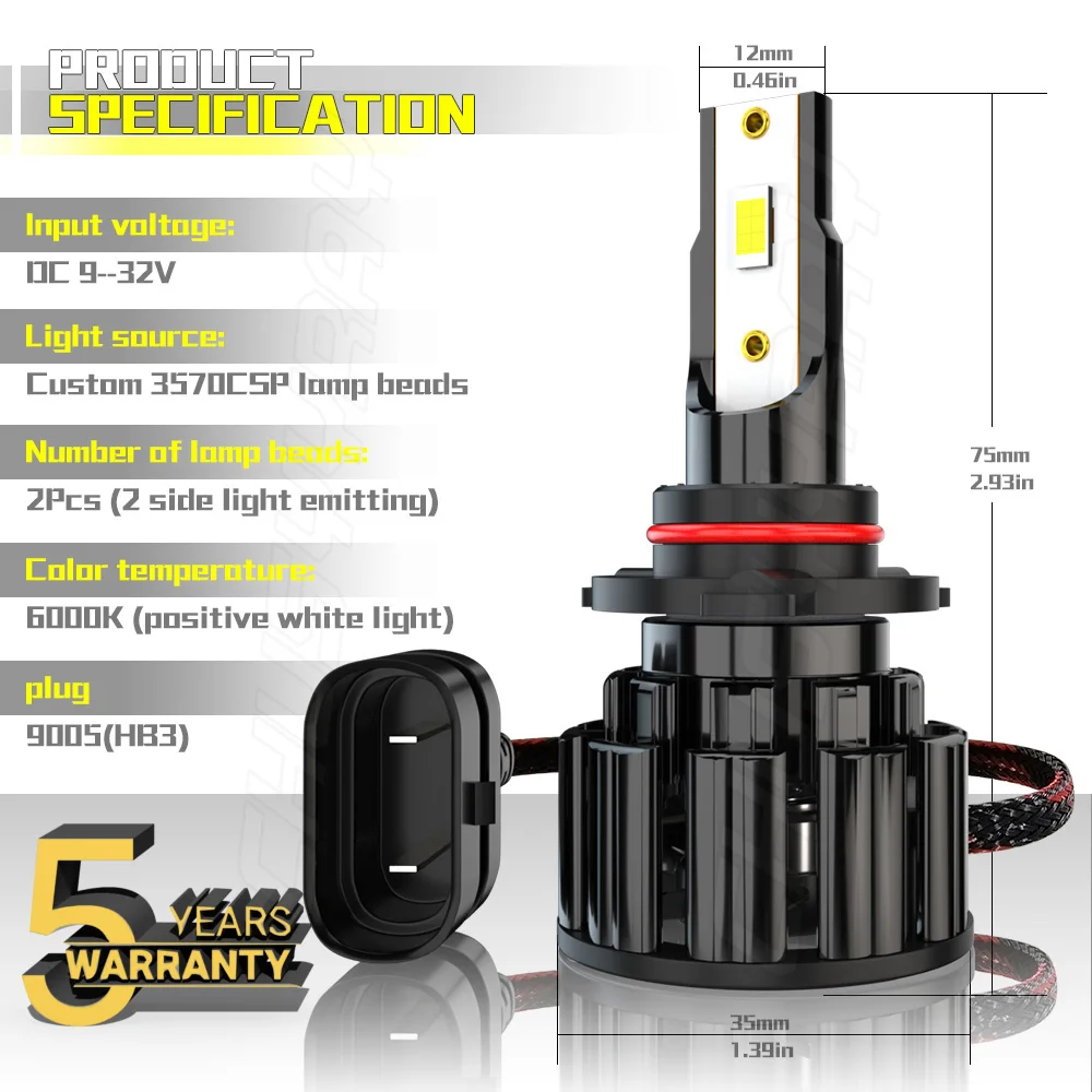 CHUSYYRAY 9005 48W 12000LM Led Headlight Lamp For Car CSP Chip 9005 H10 HB3 9140 H12 Minisize Easy To Install Super High Bright