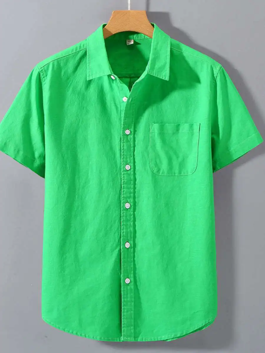 

New Men's Linen irt ort Sve Thin Cotton Linen Material Hong Kong Sle Japanese Five Sve Cotton Linen irt Thin Model