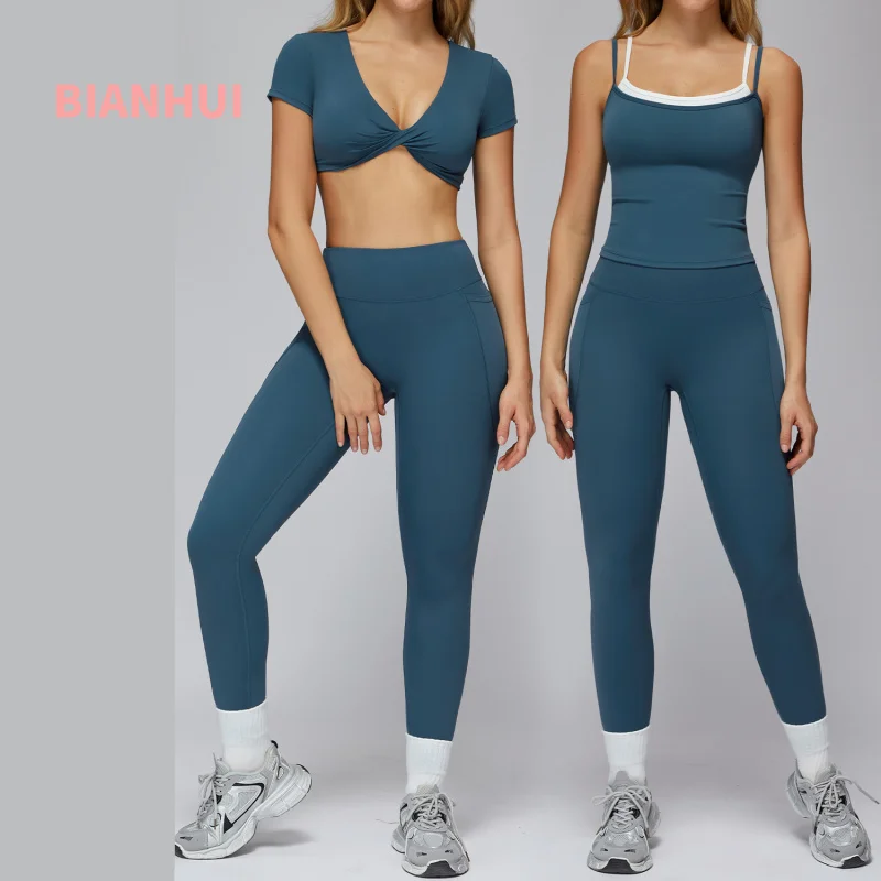 

BIANHUI Женский таккостюм телесного цвета, облегающий, с высокой талией, быстросохнущая повседневная одежда для фитнеса, комплект для бега на открытом воздухе