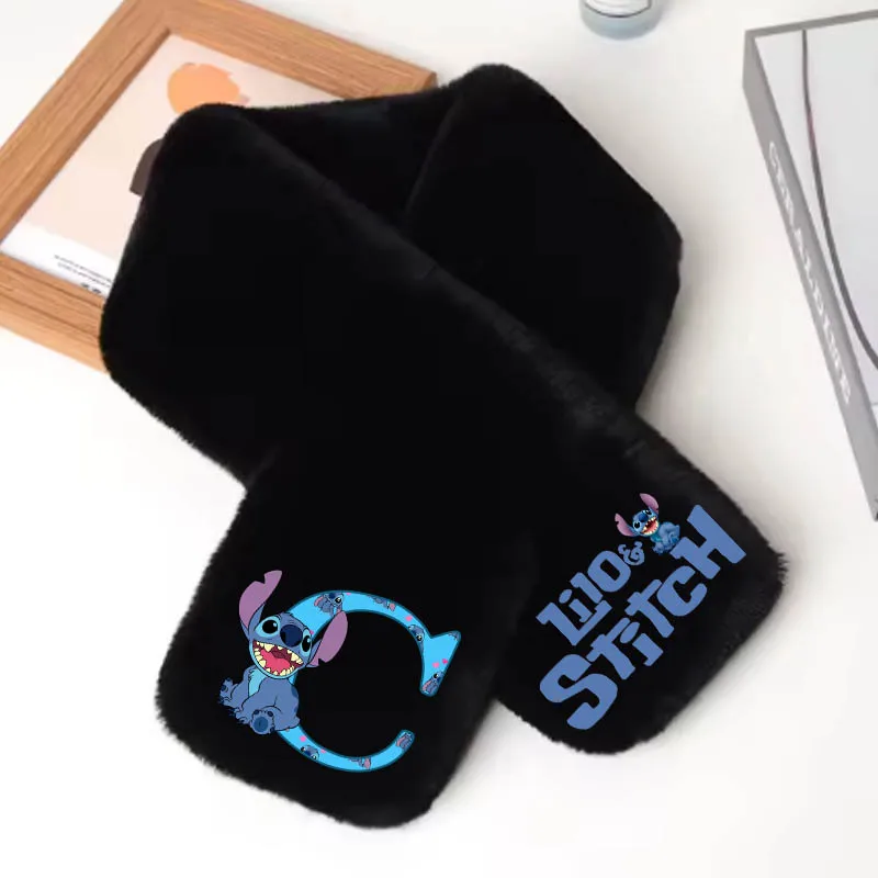 

Lilo &Stitch A-z English Letters Winter Warm Women Scarf Double Sided Plush Thickened Warm Hundred with Female Scarf Fur Collar