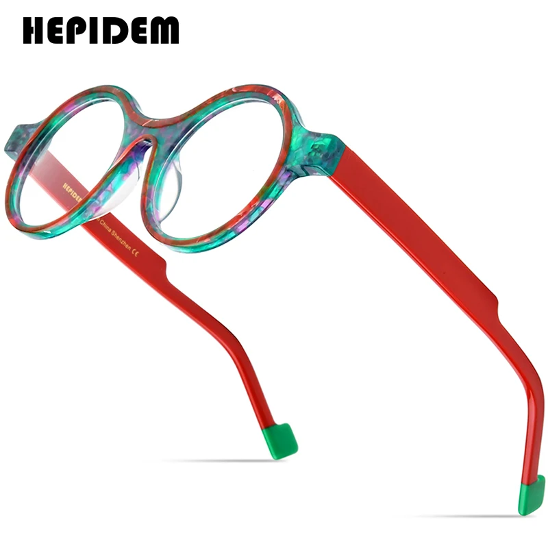 

HEPIDEM Acetate Glasses Frame Women Oversize Big Size Round Eyeglass Japanese Handmade Spectacle Thick Transparent Eyewear 9351