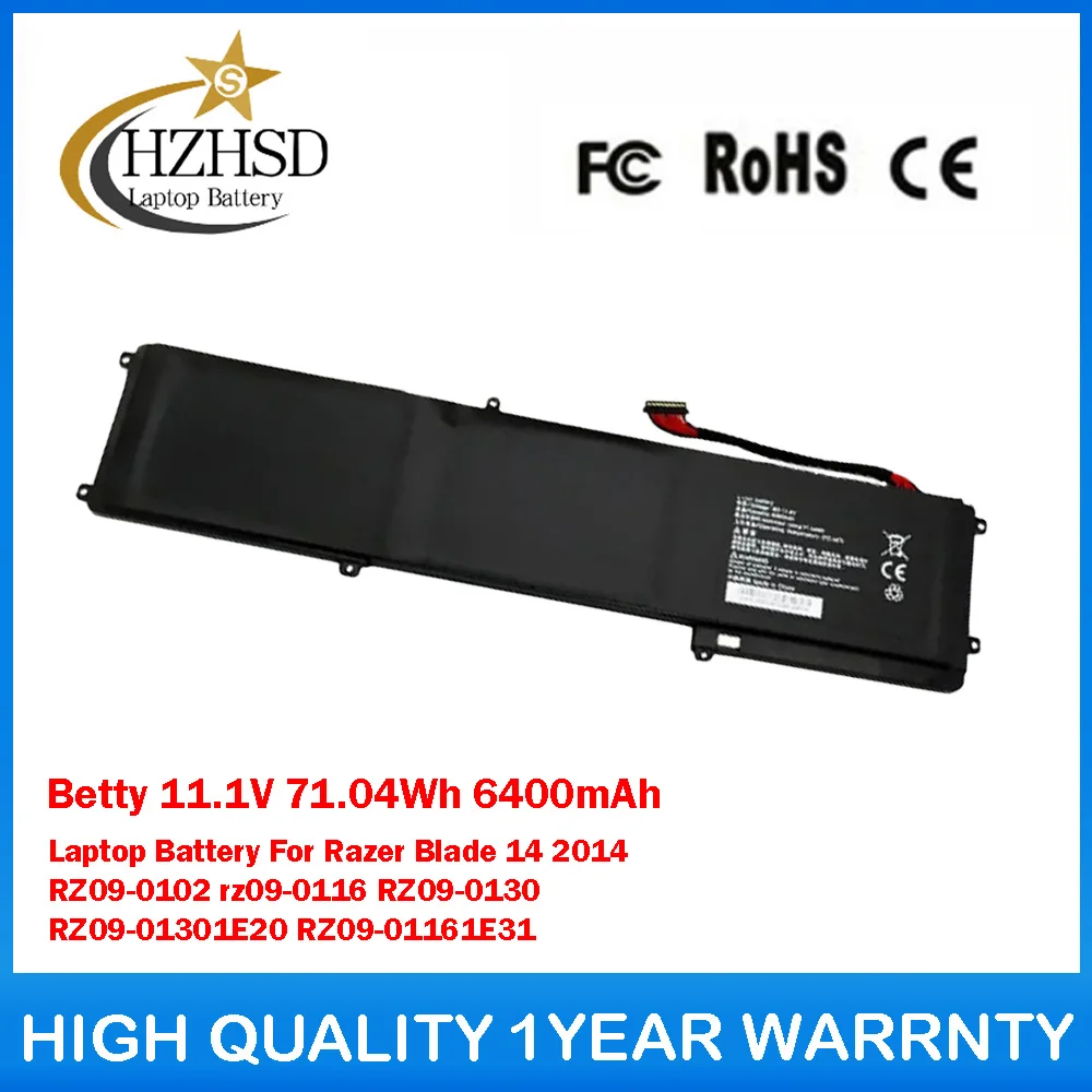 Betty 11.1V 71.04Wh 6400mAh Laptop Battery For Razer Blade 14 2014 RZ09-0102 rz09-0116 RZ09-0130 RZ09-01301E20 RZ09-01161E31