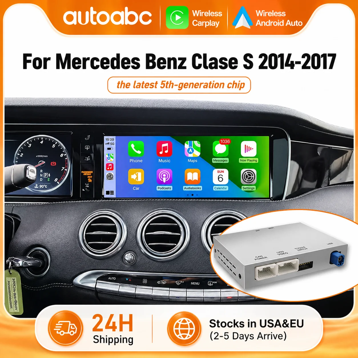Wireless CarPlay Interface Retrofit Kit Decoder für Mercedes-Benz S-Klasse W222 für NTG 5.0 System mit Android Auto Mirror Link