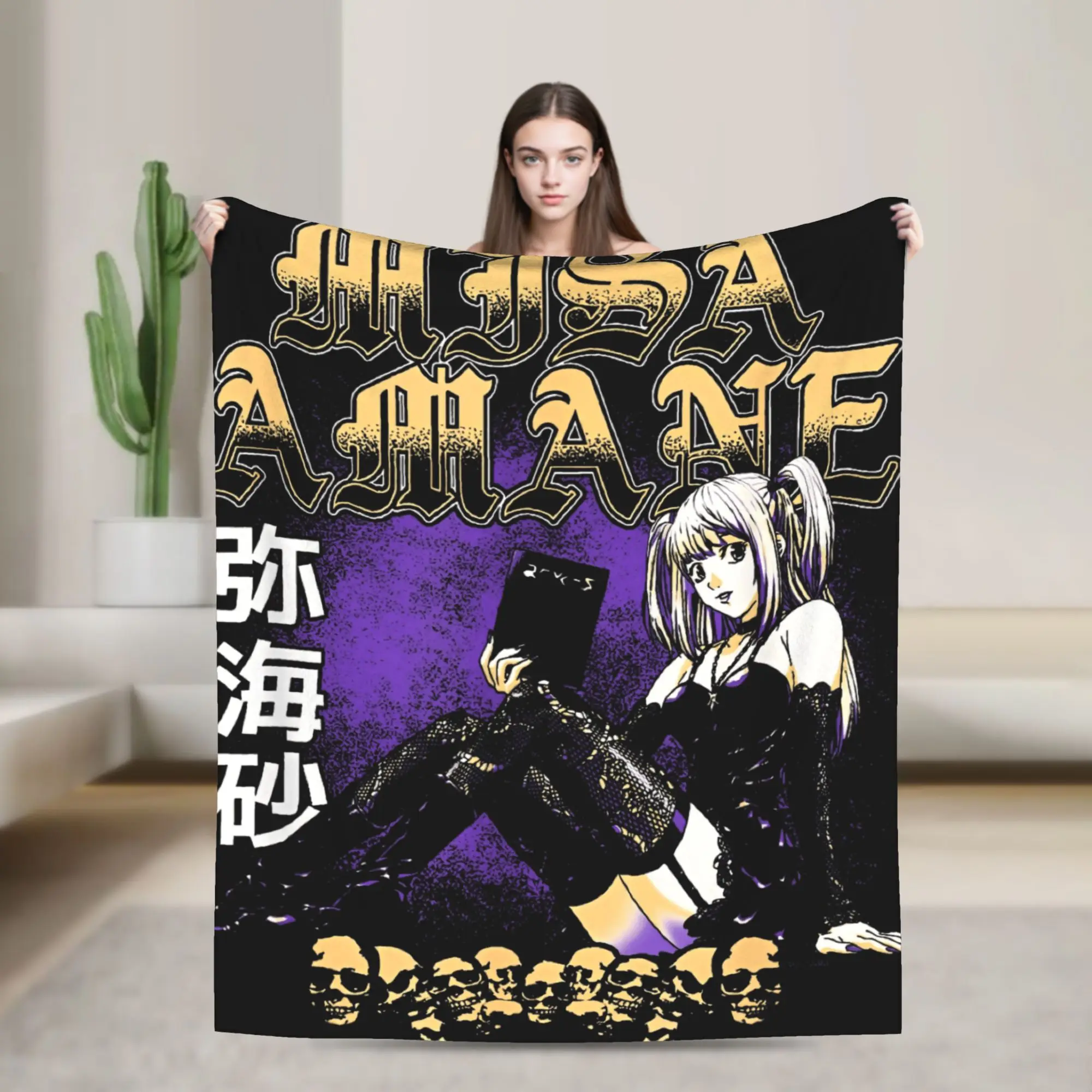 Death Note Misa Purple Background Warm Soft Blanket  Picnic Plush Throw Blanket Novelty Outdoor Flannel Bedspread Sofa Bed Cover