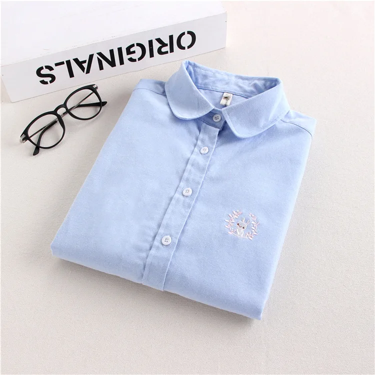 Brand Women Blouses Shirts 2023 New White Blue Casual Style Embroidery Long Sleeve Shirts Female Tops Art Style Blusas Blouse