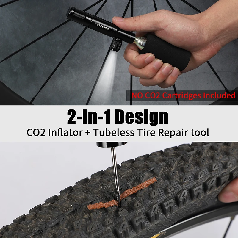 WEST BIKING Portable Mini 2 In 1 Bike Pump Tubeless Tire Repair Tool Presta & Schrader Valve MTB Cycling Bike Pump Accessories