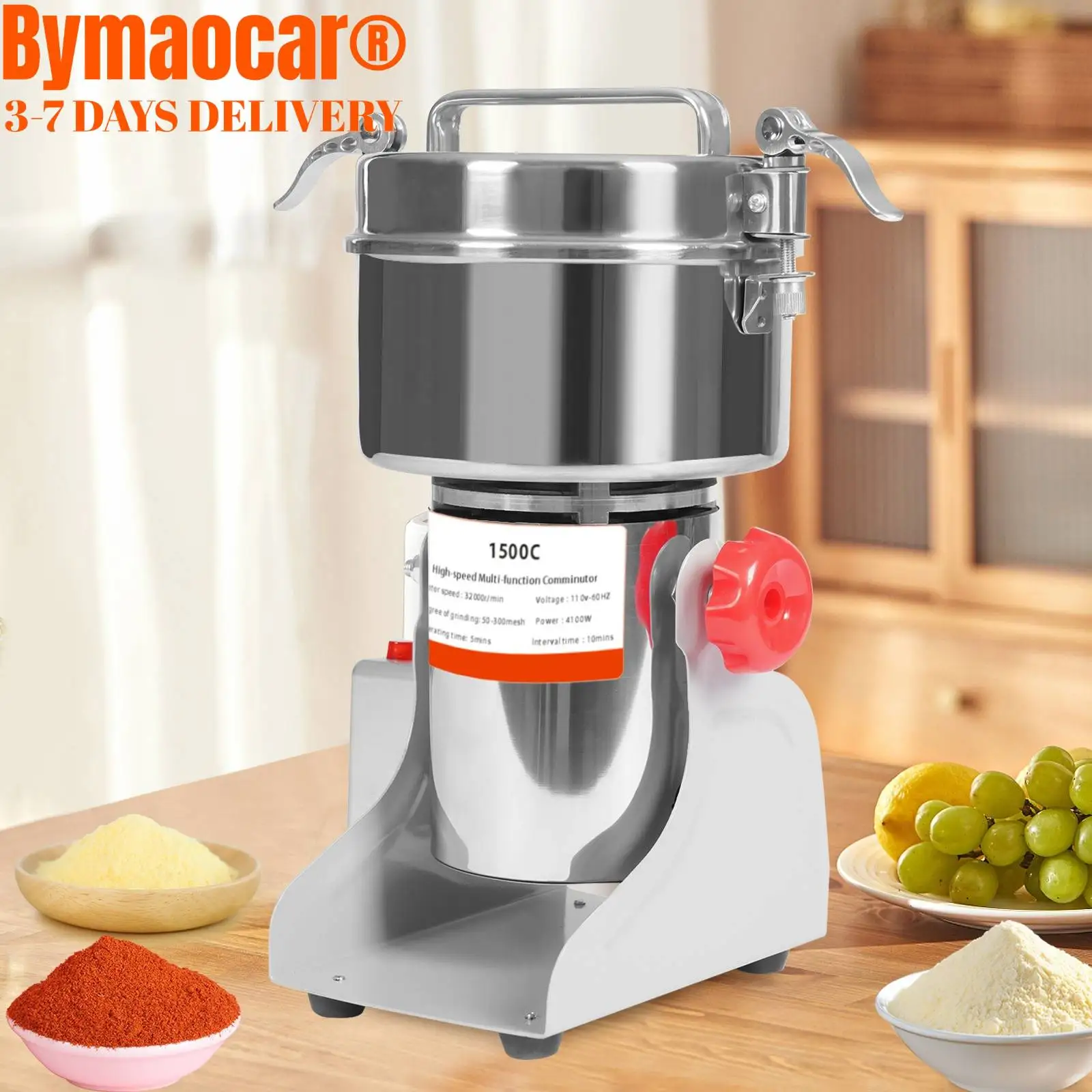 Mesin Penggiling Biji-bijian Listrik 1500g, Mesin Penggiling Rempah-rempah Komersial 4100W, 30000r/menit, Mesin Penggiling Jagung Kering Stainless Steel, Mesin Pembuat Bubuk Herbal