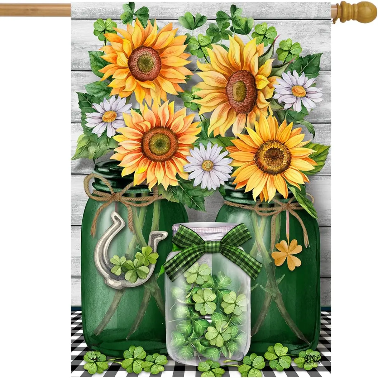 Irish Mason Jars St. Patrick's Day House Flag 12x18inch sunflowers clovers pattern flags print decoration for outdoor