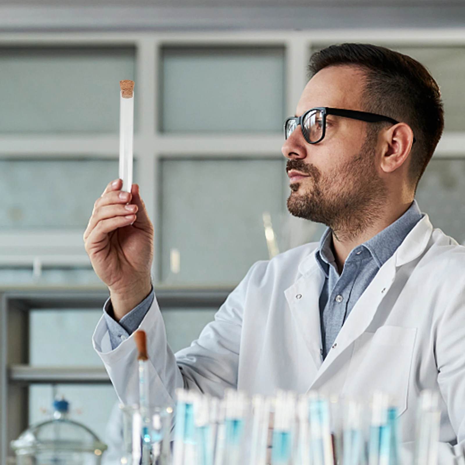 

10Pcs Glass Test Tubes Clear Cork Stoppers Leak Proof Durable 20x150mm for Liquid Powder Samples Storage Travel