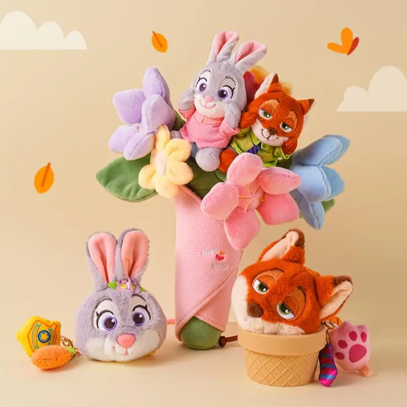 

2025 New Potdemiel Zootopia Judy Nick Plush Keychain Set Plush Doll Engagement Wedding Bouquet Perfect Birthday Romantic Gifts