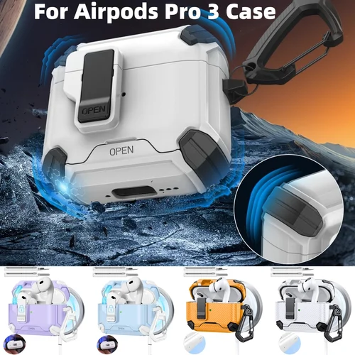 Funda para AirPods Pro 3 (2025) con soporte para teléfono y Kit de limpieza, funda con cerradura automática, accesorios para funda AirPods 4/Pro 2/Pro 3