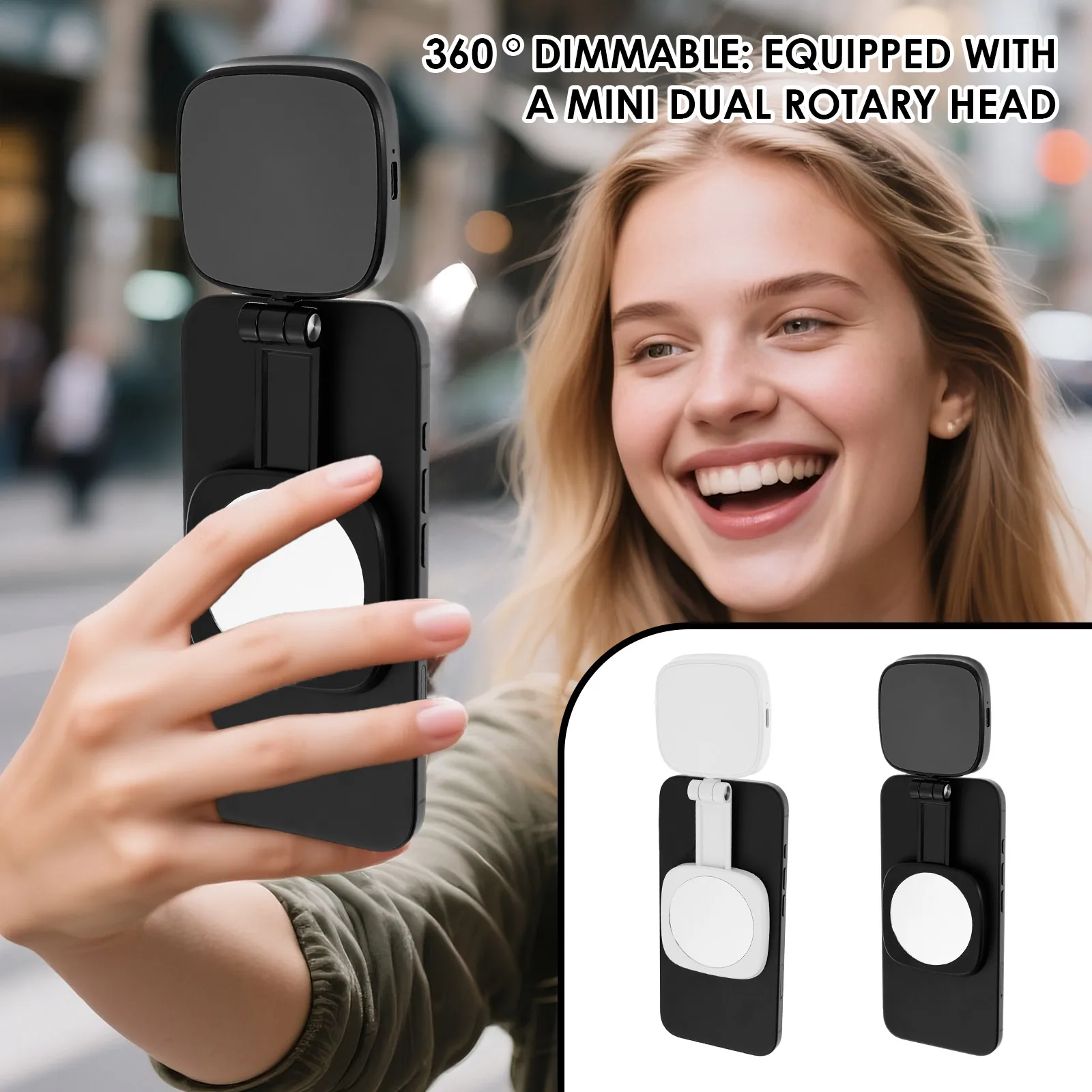 

PP Magnetic Selfie Phone Light 5 Level Adjustable Brightness Magnetic Phone Fill Light with Dual Rotating Head 360° Fill for