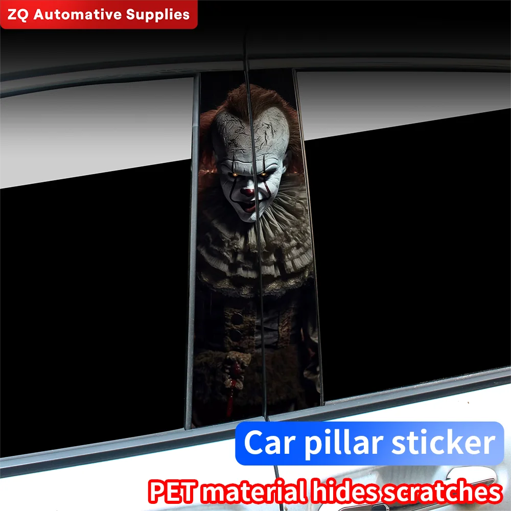 Horror Clown Car Stickers Auto B Pillar Waterproof Sunscreen Decor Cover Scratches Car Doors Pillar Vinyl Decals Accessories