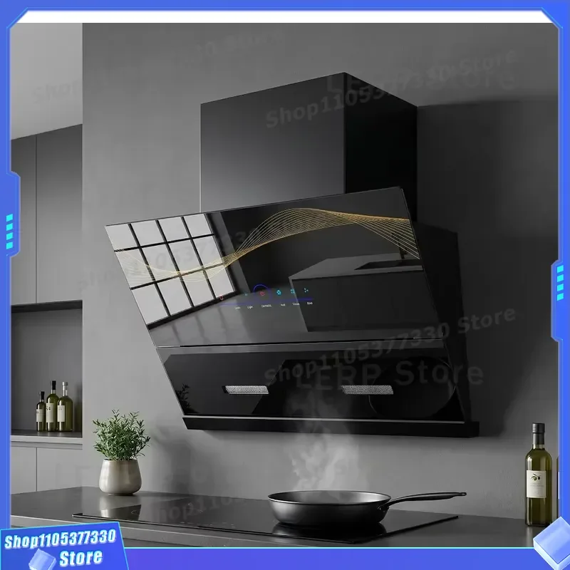 Smart Wall Mounted Range Hood AI Voice Control Glass Lifting Panel Copper Motor Electric Kitchen Ventilation System for