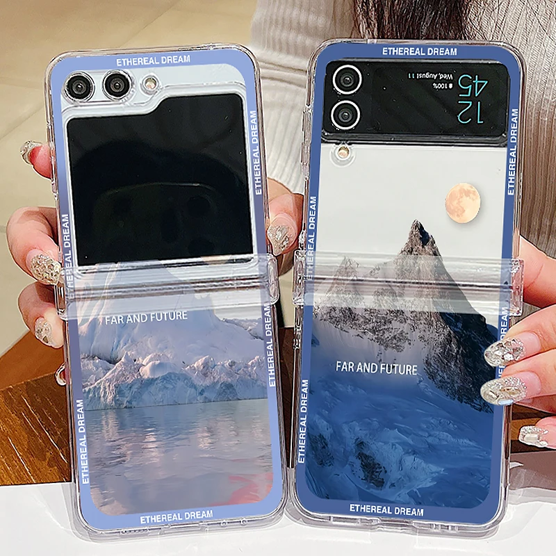 Snow Mountain Print Folding Phone Case For Samsung Galaxy Z Flip5 Flip4 Flip3 Clear Hard Cover For Samsung Galaxy Z Flip 3 4 5